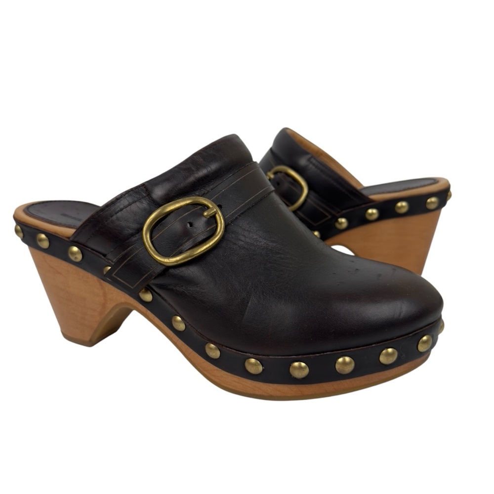 Isabel Marant Tamara Brown Leather Studded Platform Clogs Size 39 Slip on - Picture 16 of 16